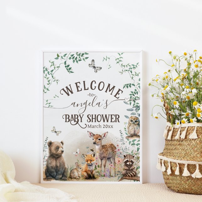 Poster Woodland animals forest greenery Baby Shower (Criador carregado)