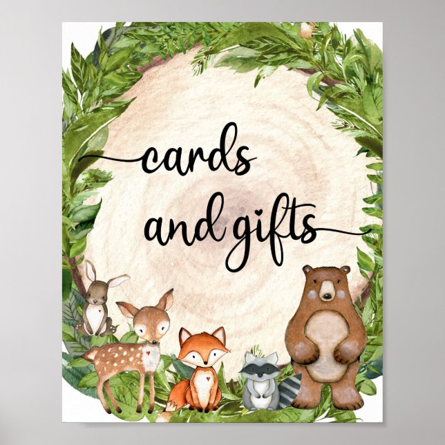 Poster Woodland animals forest wood cards and gifts sign (Frente)