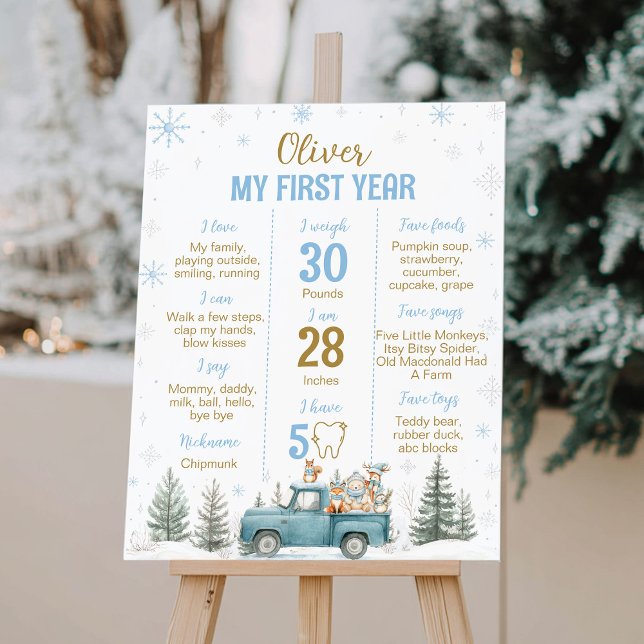Poster Woodland Animals Winter 1st Birthday Milestone (Criador carregado)