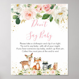 Poster Woodland Blush Floral Não Diga Jogo de Bebê