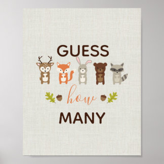 Poster Woodland Chá de fraldas Adivinha Quantos Sinais