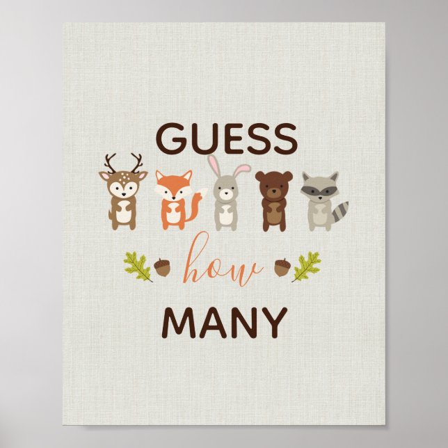 Poster Woodland Chá de fraldas Adivinha Quantos Sinais (Frente)