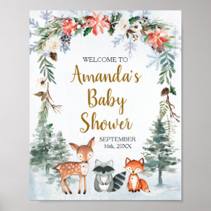 Poster Woodland Chá de fraldas Floresta de Inverno Boas-V