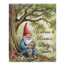Woodland Creature Gnome baby shower poster