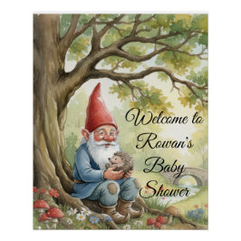 Pôster Woodland Creature Gnome baby shower poster