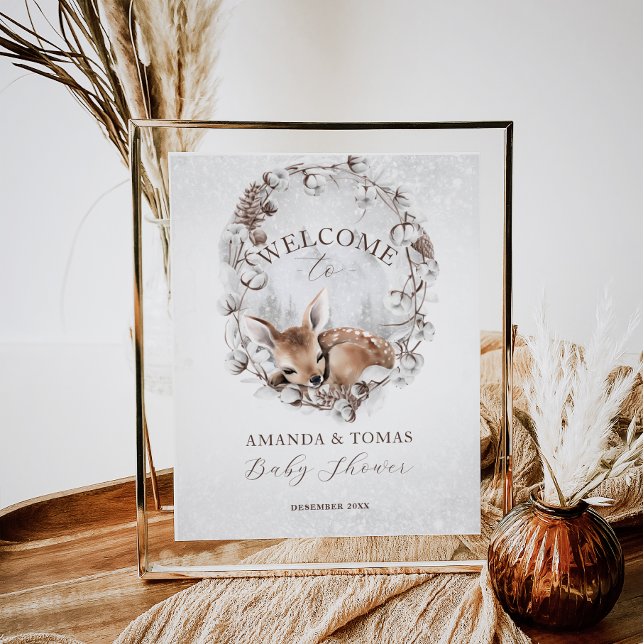 Poster Woodland Deer Winter Chá de fraldas Bem-vindo (Criador carregado)