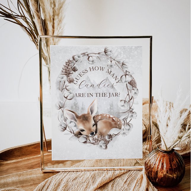 Poster Woodland Deer Winter Chá de fraldas Guess Game (Criador carregado)