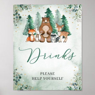 Poster Woodland Drinks - sinal de animais Chás de fraldas