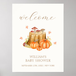 Poster Woodland Fall Pumpkin Mushroom Chá de fraldas Bem-
