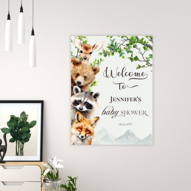 Poster Woodland Forest Animals Baby Shower Welcome (Criador carregado)
