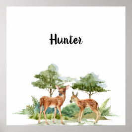 Poster Woodland forest animals deer cute name