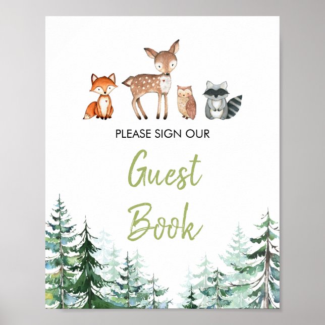 Poster Woodland Forest Oh Boy Chá de fraldas Guest Book (Frente)