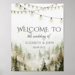 Poster Woodland,Forest,Pine Trees,String Lights Weding