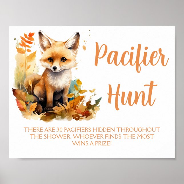 Poster Woodland Fox Cute Pacifier Hunt Chá de fraldas (Frente)