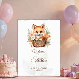 Poster Woodland Fox Florals Baby Shower Welcome Sign