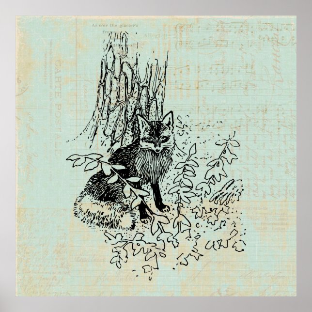 Poster Woodland Fox Rustic Vintage Fox Art (Frente)