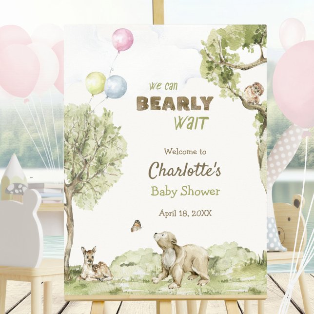Poster Woodland Friends Bearly Wait Welcome Baby Shower (Woodland Friends Bearly Wait Welcome Baby Shower Poster ©Susanne Sachers - Sunny Mind 🌞)