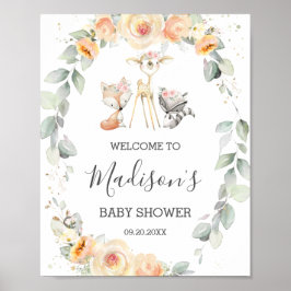 Poster Woodland Greenery Yellow Floral Birthday Bem-vindo