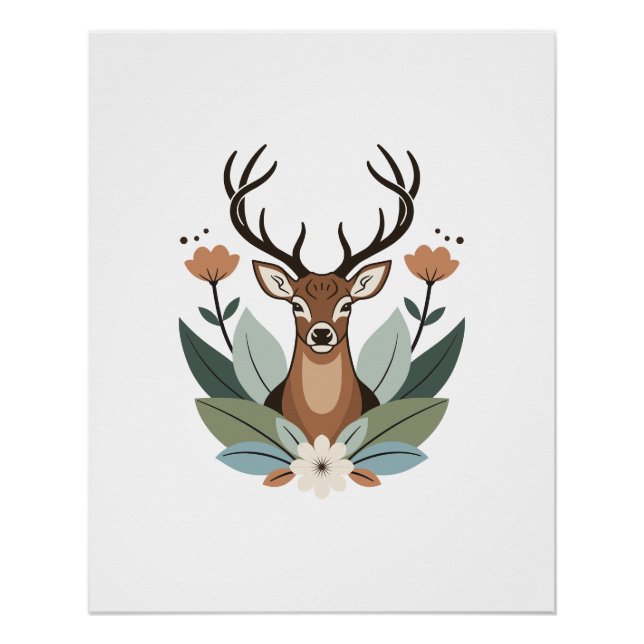 Pôster Woodland Harmony – Boho Deer Botanical Illustratio (Frente)