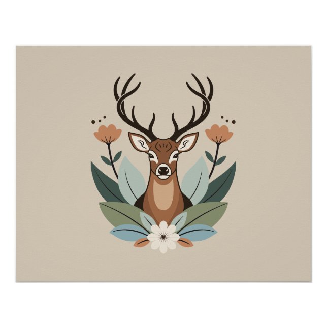 Pôster Woodland Harmony – Boho Deer Botanical Illustratio (Frente)