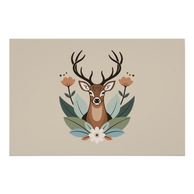 Pôster Woodland Harmony – Boho Deer Botanical Illustratio (Frente)