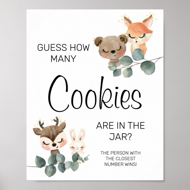 Poster Woodland How many cookies baby shower game sign (Frente)