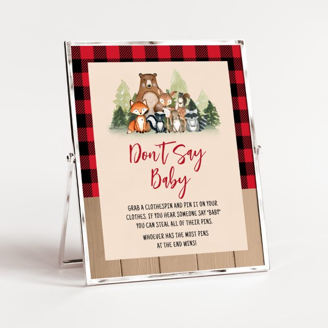 Poster Woodland Lumberjack Chá de fraldas Don't say Baby (Plaid Lumberjack Baby Shower Don't Say Baby Sign)