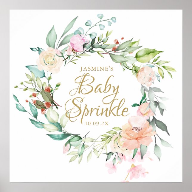 Poster Woodland Rose Gold Script Baby Sprinkle Sign (Frente)