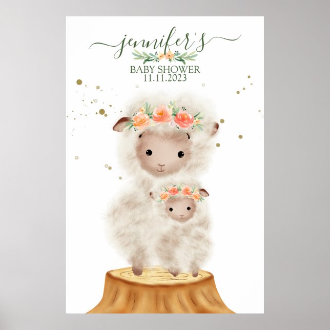 Poster Woodland Sheep Animal Soft Baby with mom (Frente)