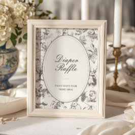 Poster Woodland Sketched Baby Shower Diaper Raffle