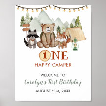 Woodland Um Feliz Camper Primeiro Aniversário Bem-