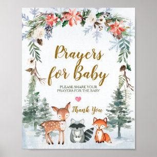 Poster Woodland Winter Animal Forest Prayers para Bebê