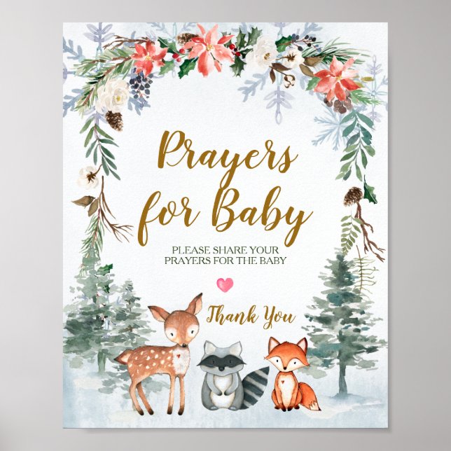 Poster Woodland Winter Animal Forest Prayers para Bebê (Frente)