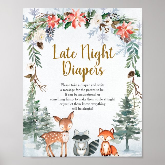 Poster Woodland Winter Animals Forest Late Night Diapers (Frente)
