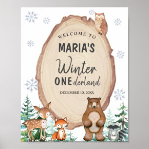 Poster Woodland Winter Onederland Birthday Bem-vindo