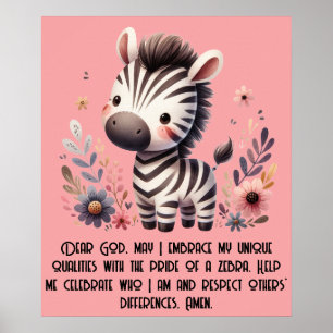 Poster Woodland Zebra Kids Christian Prayer a Rosa