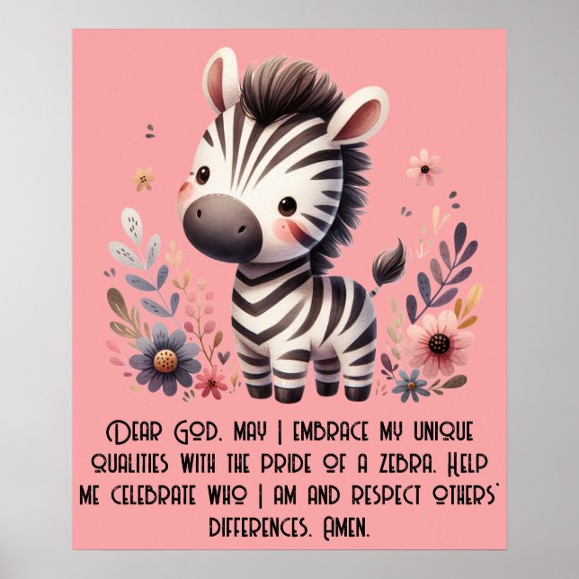 Poster Woodland Zebra Kids Christian Prayer a Rosa | (Frente)