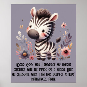 Poster Woodland Zebra Kids Oração Cristã em Púrpura  