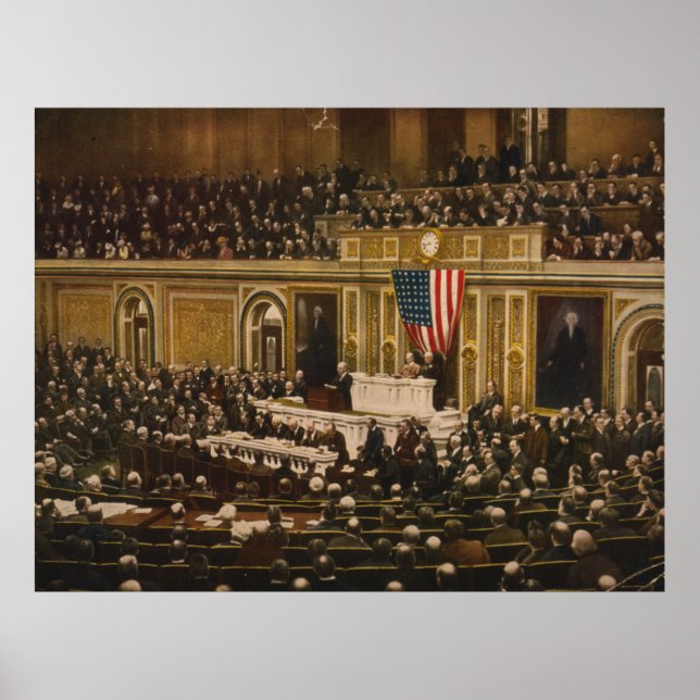 Pôster Woodrow Wilson pedindo ao Congresso para Declarar  (Frente)