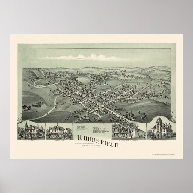 Poster Woodsfield, Mapa Panorâmico do OH - 1899 (Frente)