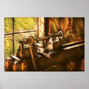 Pôster Woodworker - um torno velho