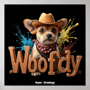 Poster Woofdy Palhaço Caubói Cachorro no Texas