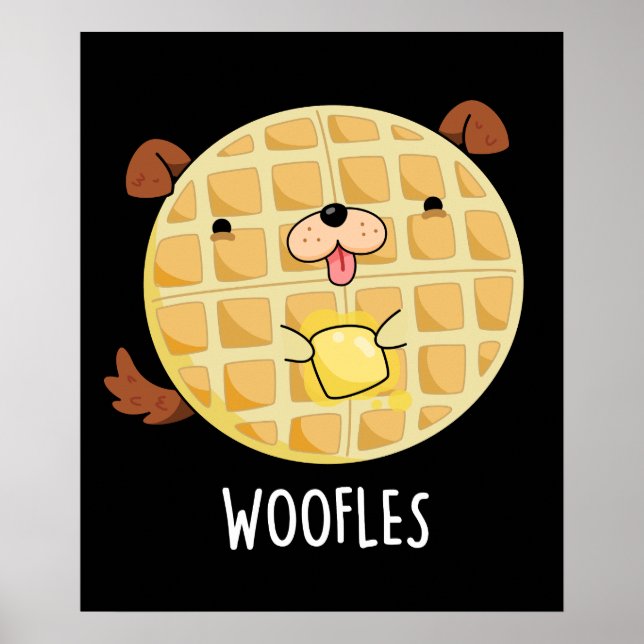 Poster Woofles Funny Doggy Waffle Pun Dark BG (Frente)