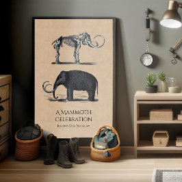 Poster Wooly Mammoth e Skeleton Animais Pré-Históricos
