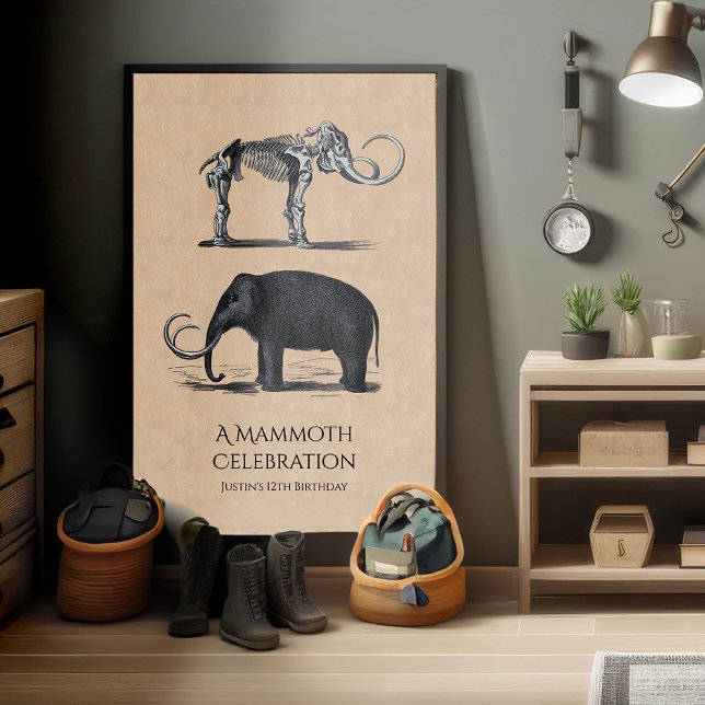 Poster Wooly Mammoth e Skeleton Animais Pré-Históricos (Criador carregado)