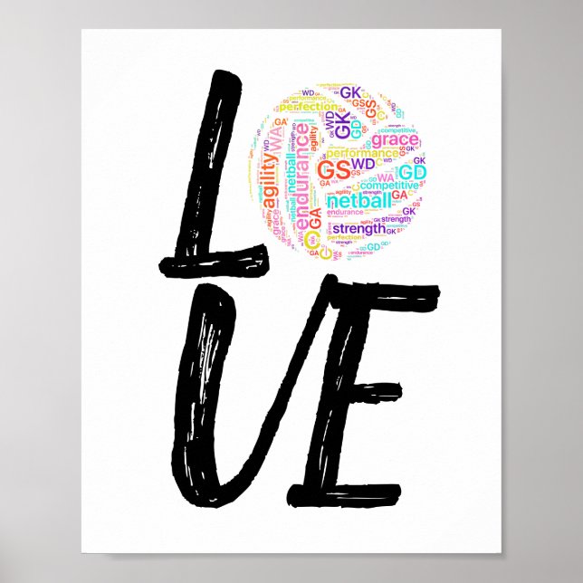 Pôster Word Art Ball Design Love Netball (Frente)
