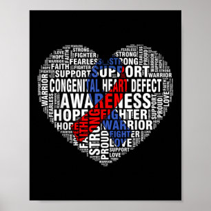 Poster Word Art Heart & Blue Ribbon Chd Awarness