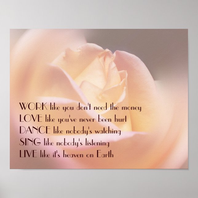 Pôster Work Love Dance Soft Rose Inspirational Quote (Frente)