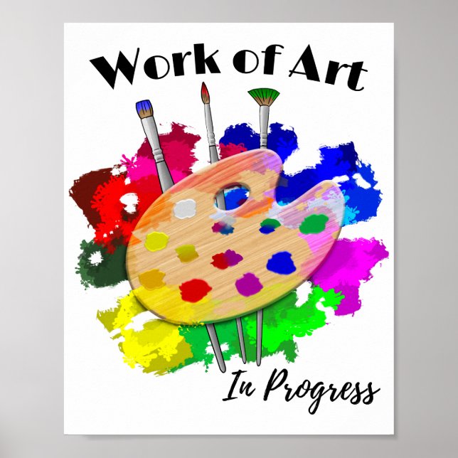 Poster Work Of Art In Progress Artist Palette Brushes (Frente)