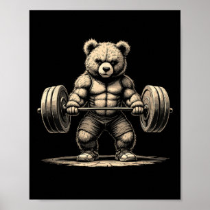Poster Workout Bear Deadlifter Engraçado Gym Tee Levantan